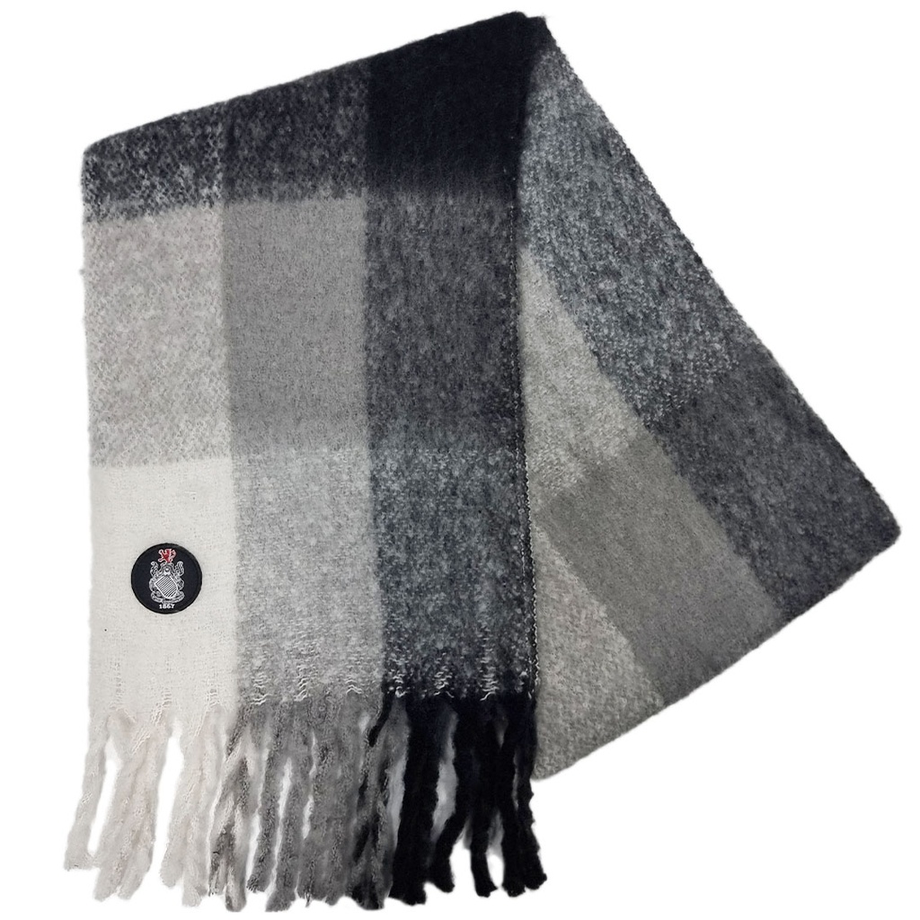 QPFC Fluffy Check Scarf Grey